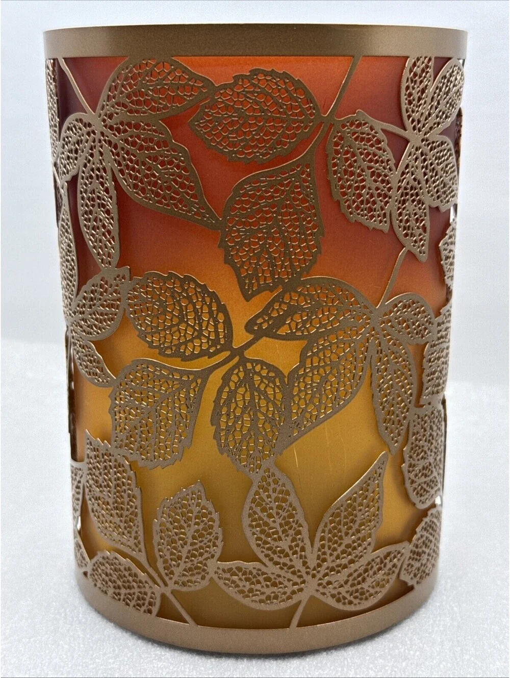 Yankee Candle  AMBER LEAVES BARREL Large Candle 7” Glass & Metal SHADE *READ*
